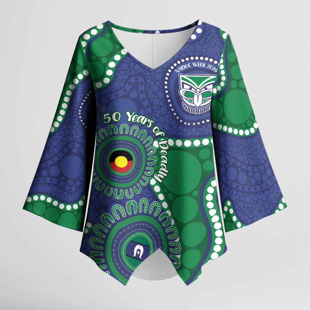 Warriors NAIDOC Week 2026 Personalised Kimono Sleeve Blouse 50 Years of Deadly Aboriginal Art