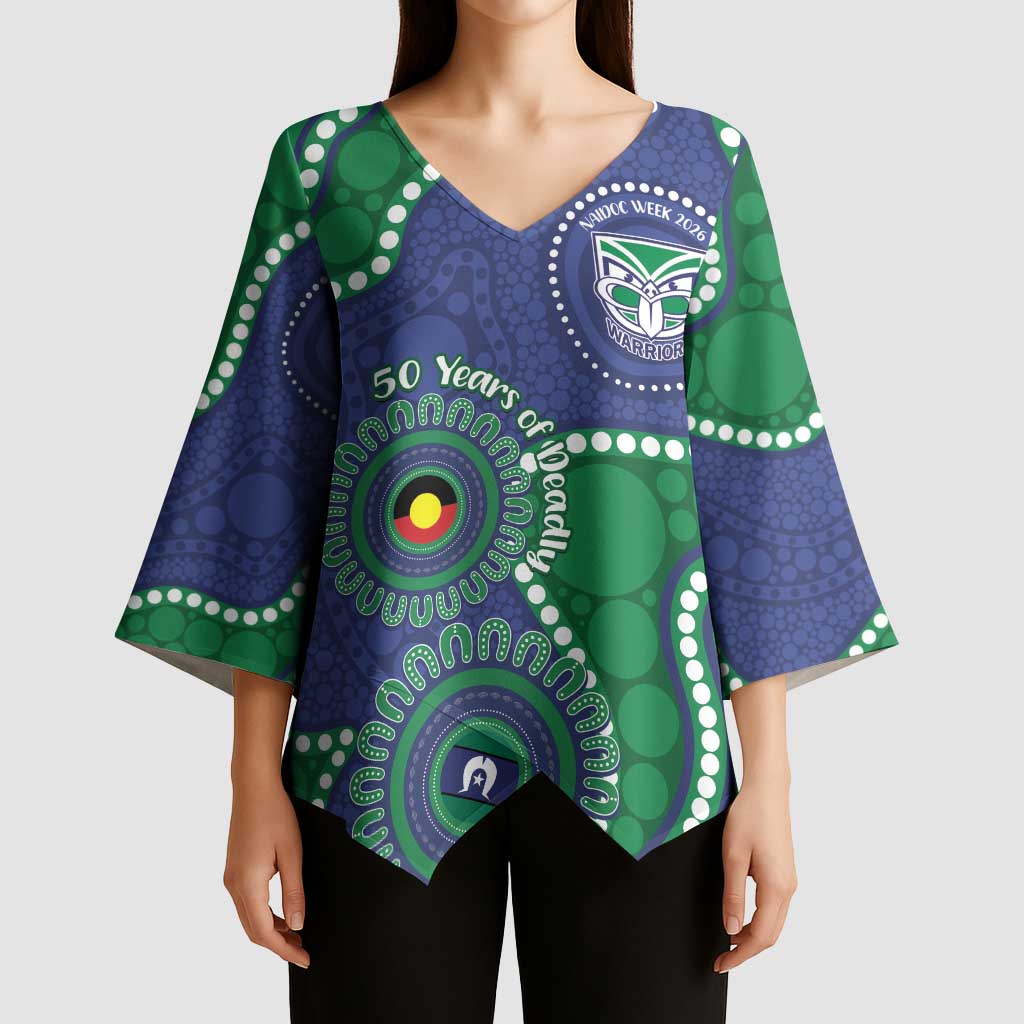 Warriors NAIDOC Week 2026 Personalised Kimono Sleeve Blouse 50 Years of Deadly Aboriginal Art