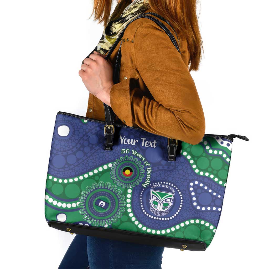Warriors NAIDOC Week 2026 Personalised Leather Tote Bag 50 Years of Deadly Aboriginal Art