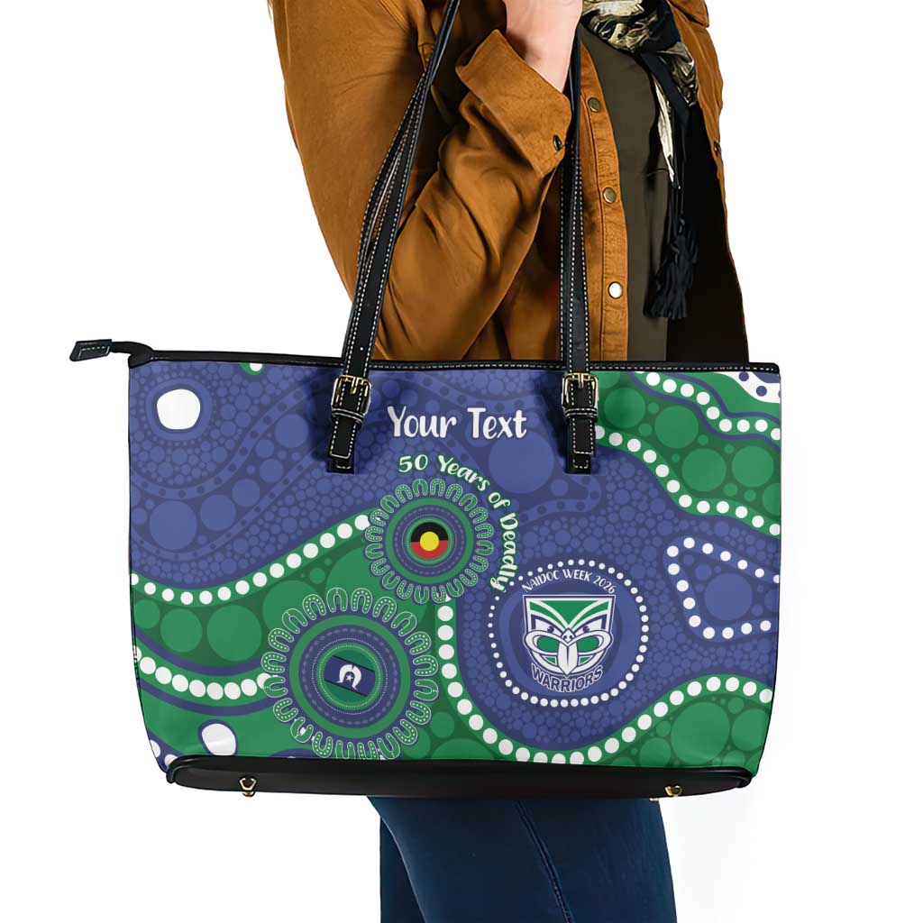 Warriors NAIDOC Week 2026 Personalised Leather Tote Bag 50 Years of Deadly Aboriginal Art