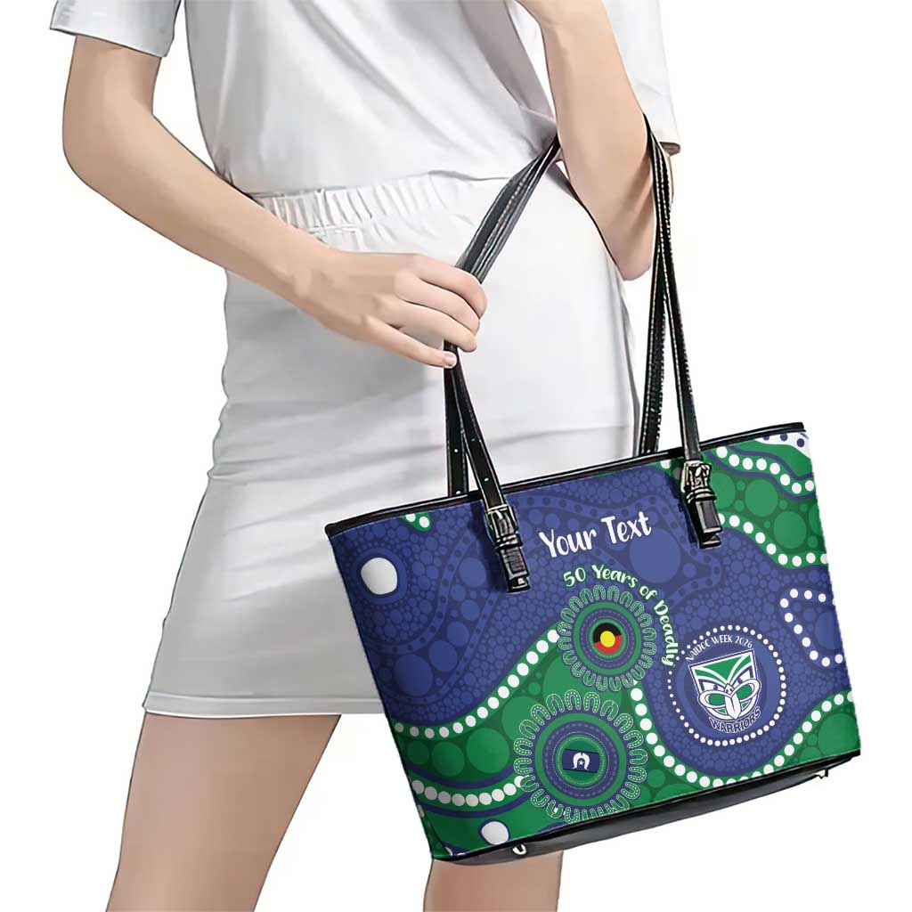 Warriors NAIDOC Week 2026 Personalised Leather Tote Bag 50 Years of Deadly Aboriginal Art