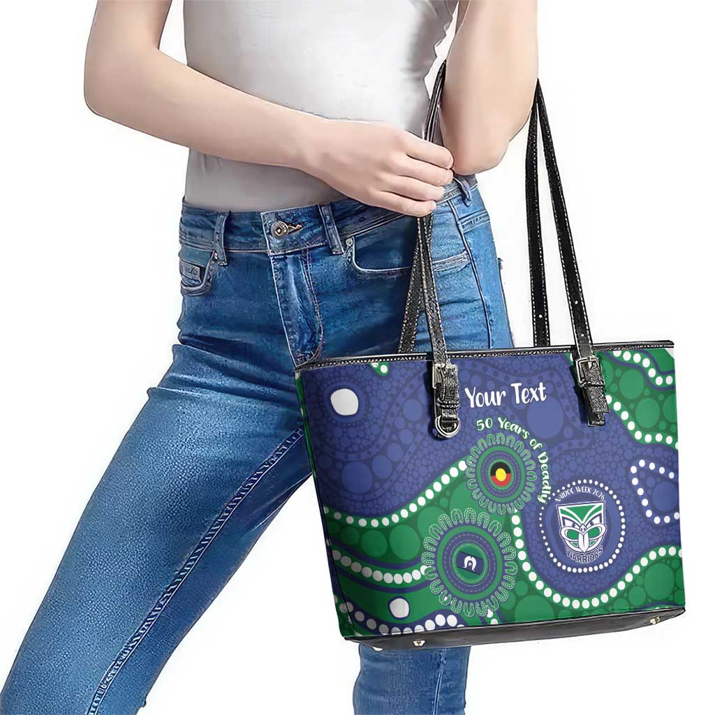 Warriors NAIDOC Week 2026 Personalised Leather Tote Bag 50 Years of Deadly Aboriginal Art
