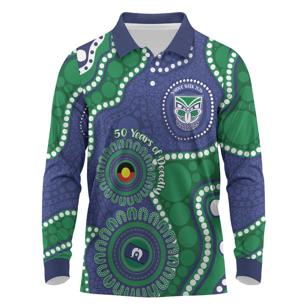 Warriors NAIDOC Week 2026 Personalised Long Sleeve Polo Shirt 50 Years of Deadly Aboriginal Art