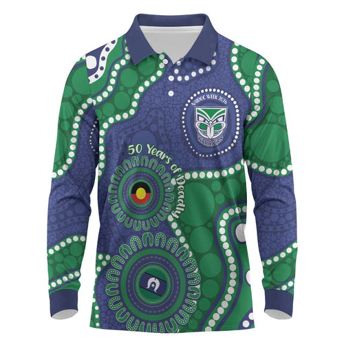 Warriors NAIDOC Week 2026 Personalised Long Sleeve Polo Shirt 50 Years of Deadly Aboriginal Art