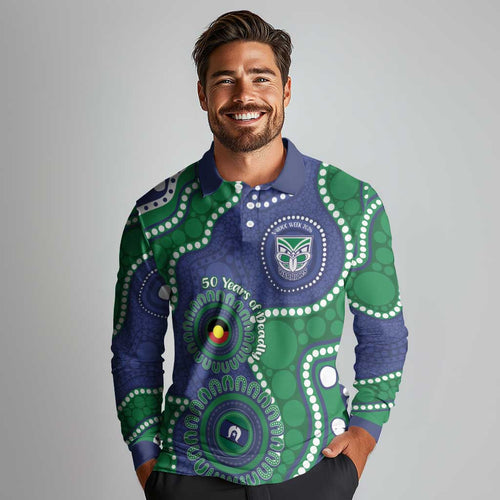 Warriors NAIDOC Week 2026 Personalised Long Sleeve Polo Shirt 50 Years of Deadly Aboriginal Art