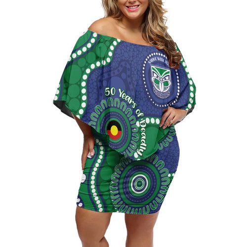 Warriors NAIDOC Week 2026 Personalised Off Shoulder Short Dress 50 Years of Deadly Aboriginal Art