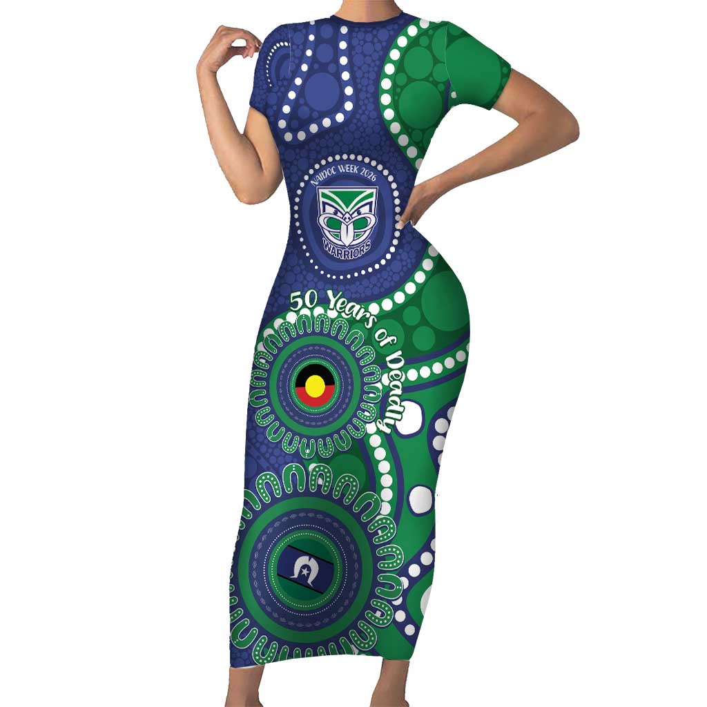 Warriors NAIDOC Week 2026 Personalised Short Sleeve Bodycon Dress 50 Years of Deadly Aboriginal Art