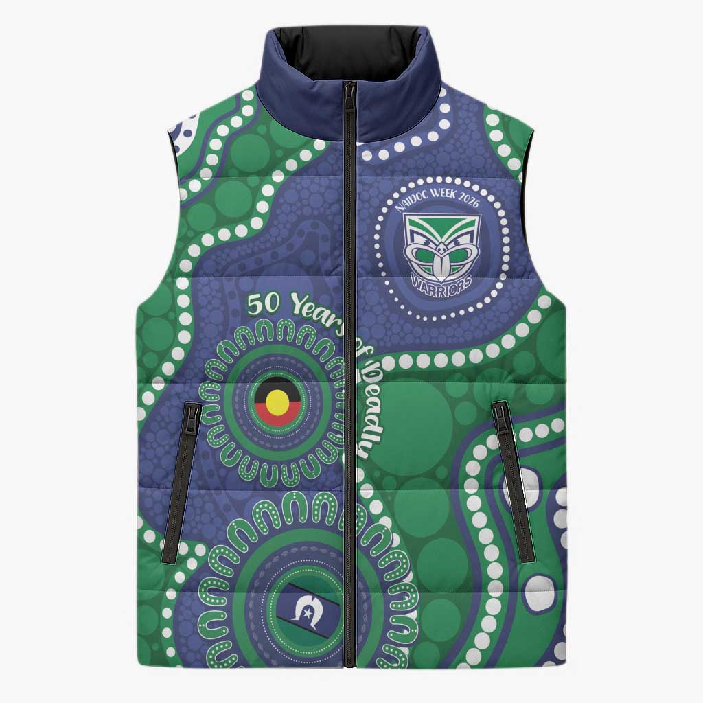 Warriors NAIDOC Week 2026 Personalised Sleeveless Puffer Jacket 50 Years of Deadly Aboriginal Art