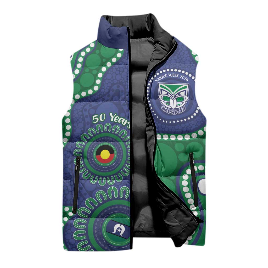 Warriors NAIDOC Week 2026 Personalised Sleeveless Puffer Jacket 50 Years of Deadly Aboriginal Art