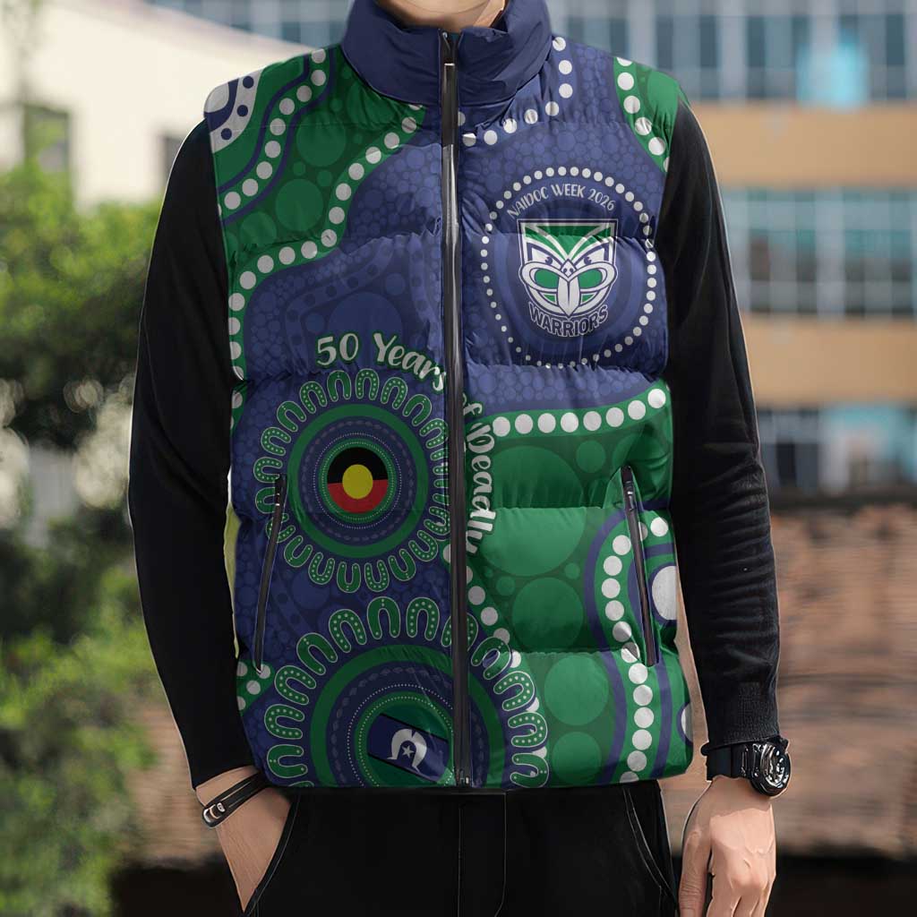Warriors NAIDOC Week 2026 Personalised Sleeveless Puffer Jacket 50 Years of Deadly Aboriginal Art