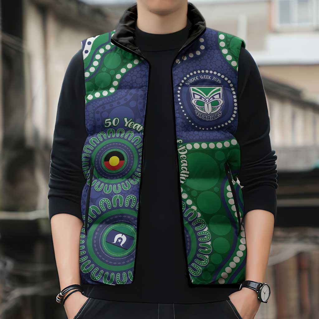 Warriors NAIDOC Week 2026 Personalised Sleeveless Puffer Jacket 50 Years of Deadly Aboriginal Art