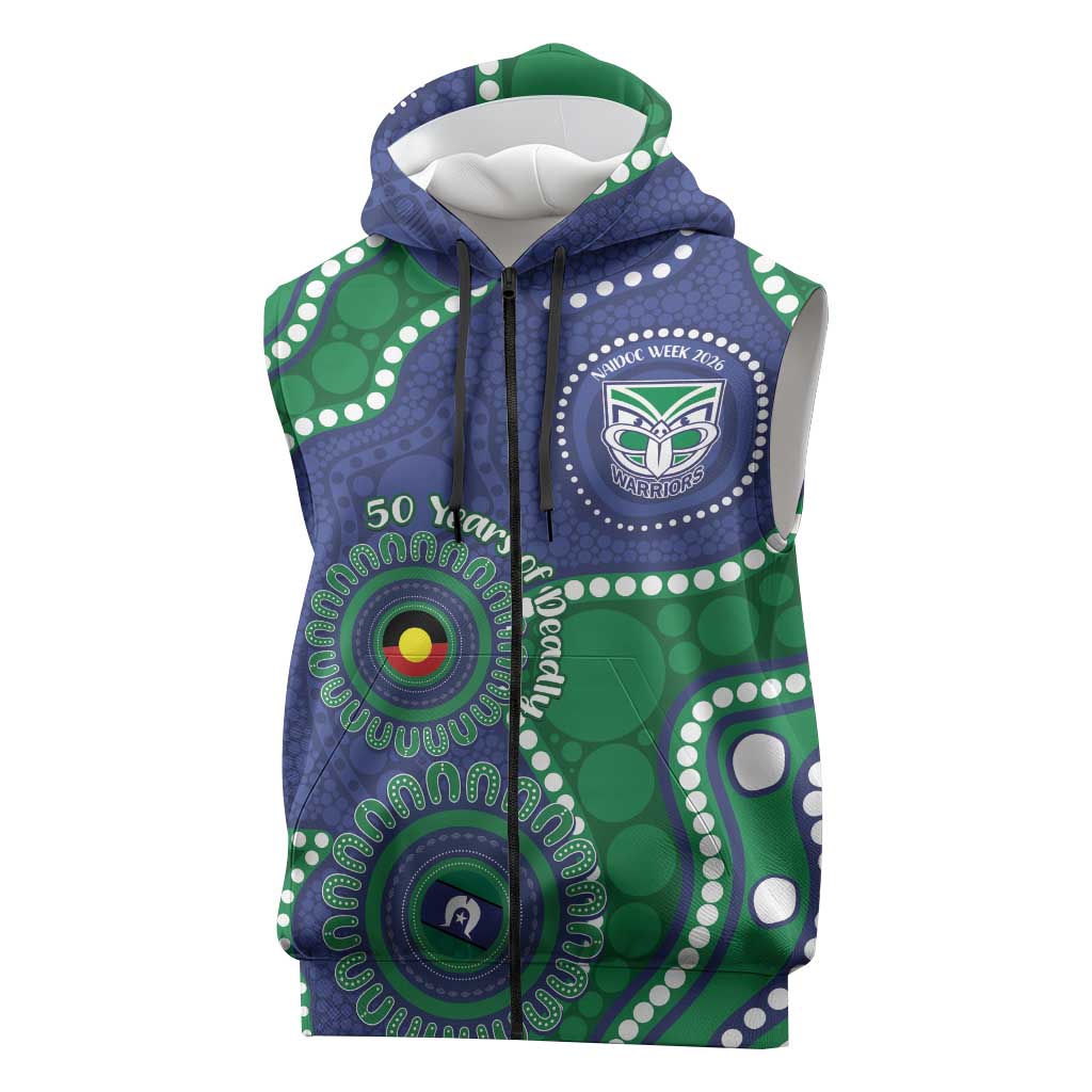 Warriors NAIDOC Week 2026 Personalised Sleeveless Zip Hoodie 50 Years of Deadly Aboriginal Art