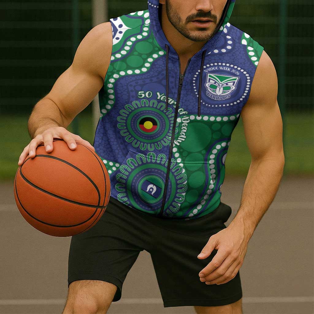 Warriors NAIDOC Week 2026 Personalised Sleeveless Zip Hoodie 50 Years of Deadly Aboriginal Art