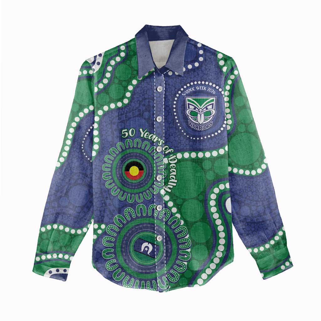 Warriors NAIDOC Week 2026 Personalised Women Casual Shirt 50 Years of Deadly Aboriginal Art