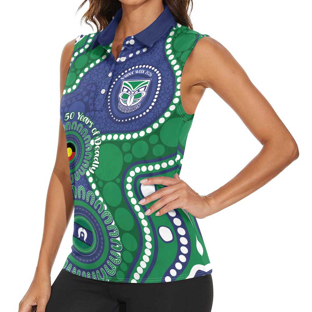 Warriors NAIDOC Week 2026 Personalised Women Sleeveless Polo Shirt 50 Years of Deadly Aboriginal Art