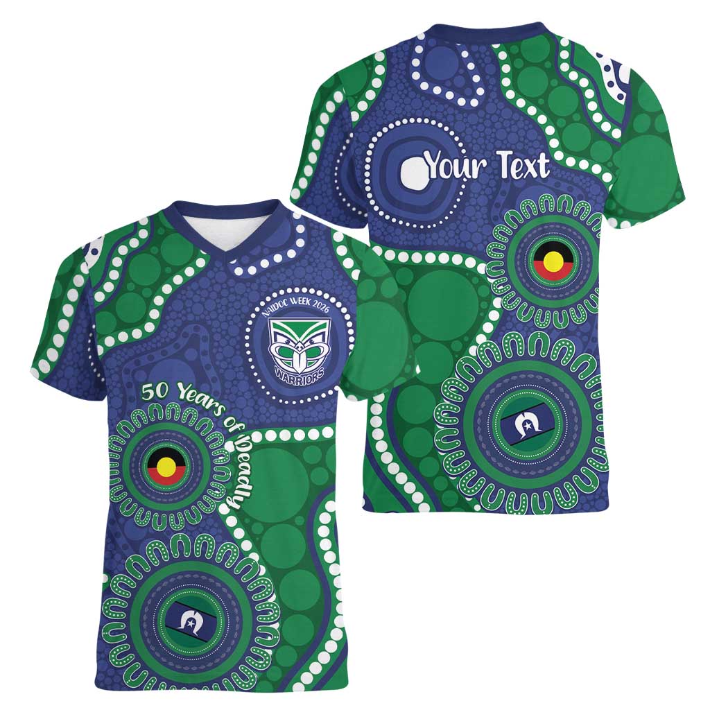 Warriors NAIDOC Week 2026 Personalised Women V-Neck T-Shirt 50 Years of Deadly Aboriginal Art