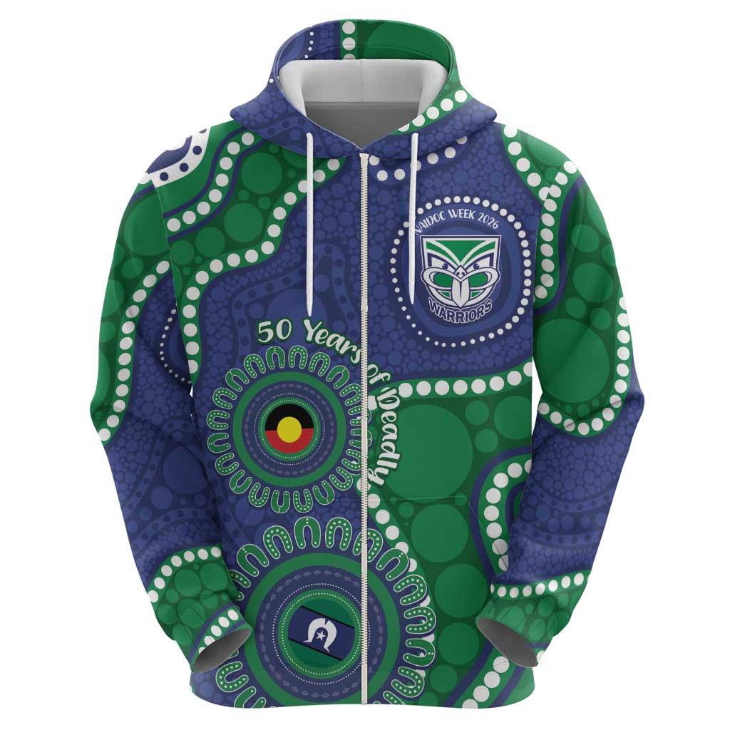Warriors NAIDOC Week 2026 Personalised Zip Hoodie 50 Years of Deadly Aboriginal Art
