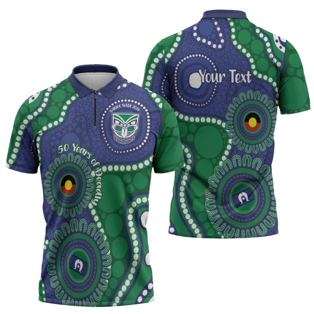 Warriors NAIDOC Week 2026 Personalised Zipper Polo Shirt 50 Years of Deadly Aboriginal Art