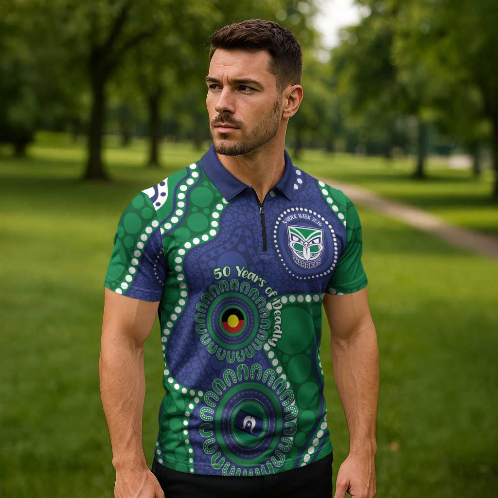 Warriors NAIDOC Week 2026 Personalised Zipper Polo Shirt 50 Years of Deadly Aboriginal Art