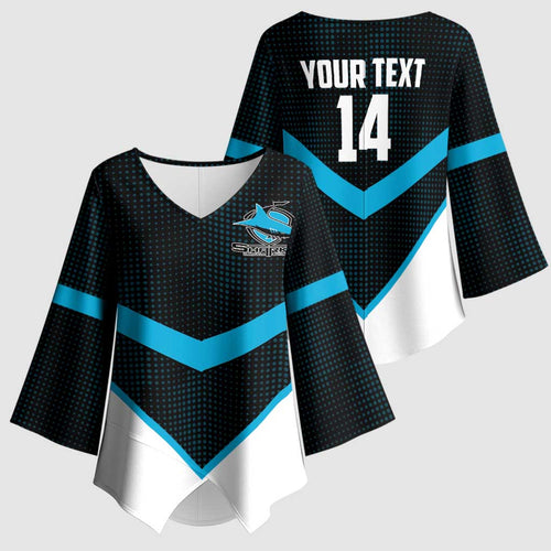 Cronulla-Sutherland Sharks Custom Kimono Sleeve Blouse Go Sharkies 2026 Version
