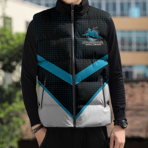 Cronulla-Sutherland Sharks Custom Sleeveless Puffer Jacket Go Sharkies 2026 Version