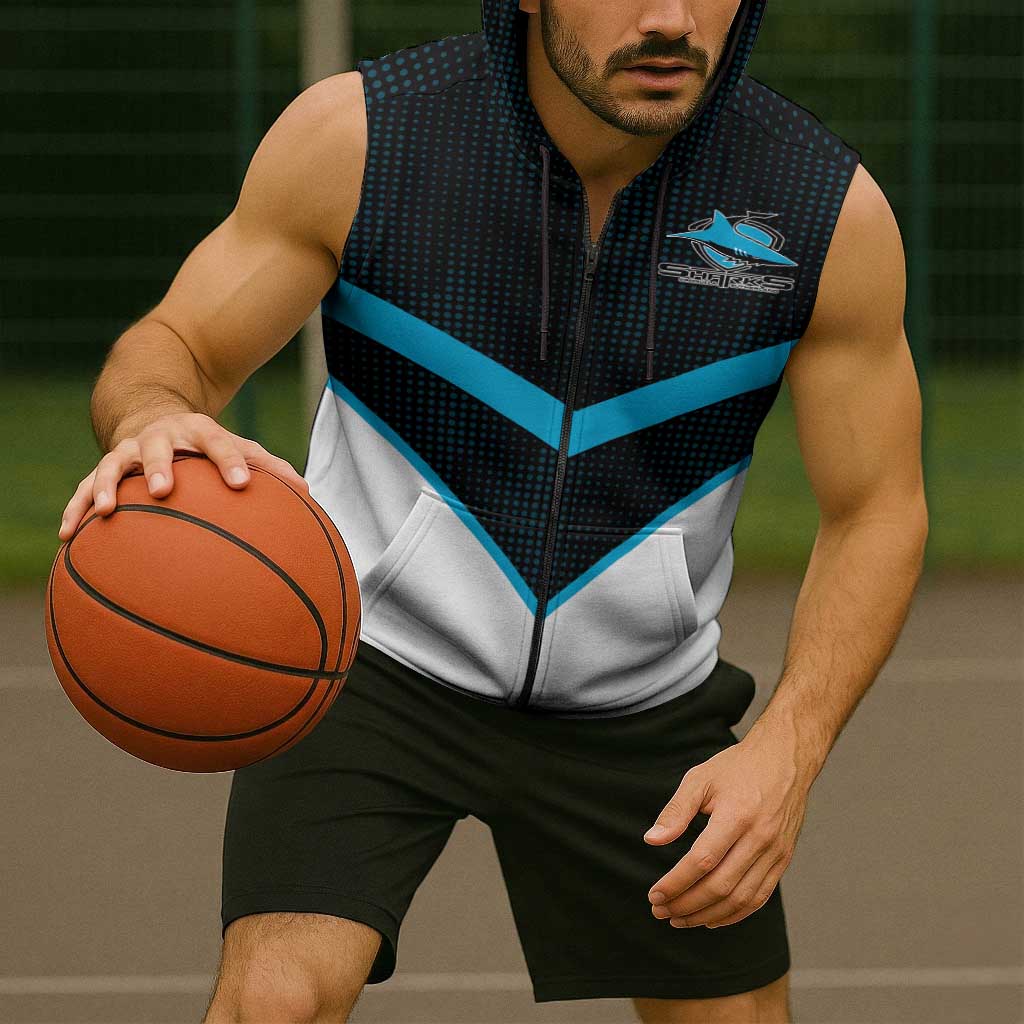 Cronulla-Sutherland Sharks Custom Sleeveless Zip Hoodie Go Sharkies 2026 Version