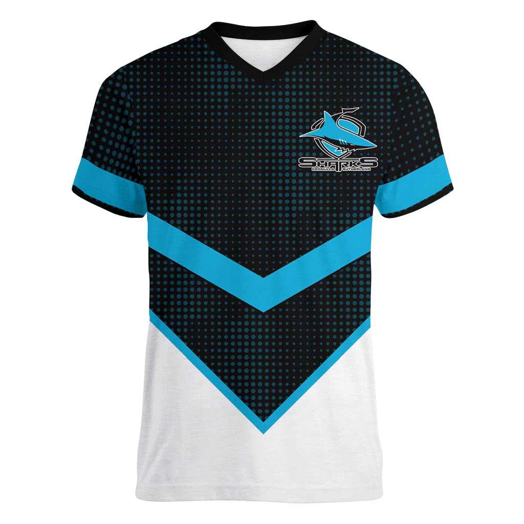 Cronulla-Sutherland Sharks Custom Women V-Neck T-Shirt Go Sharkies 2026 Version