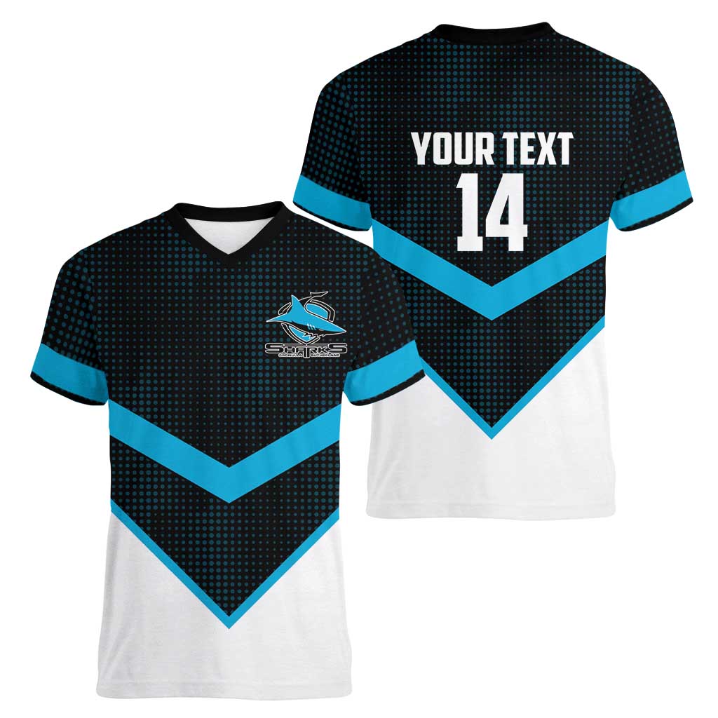 Cronulla-Sutherland Sharks Custom Women V-Neck T-Shirt Go Sharkies 2026 Version
