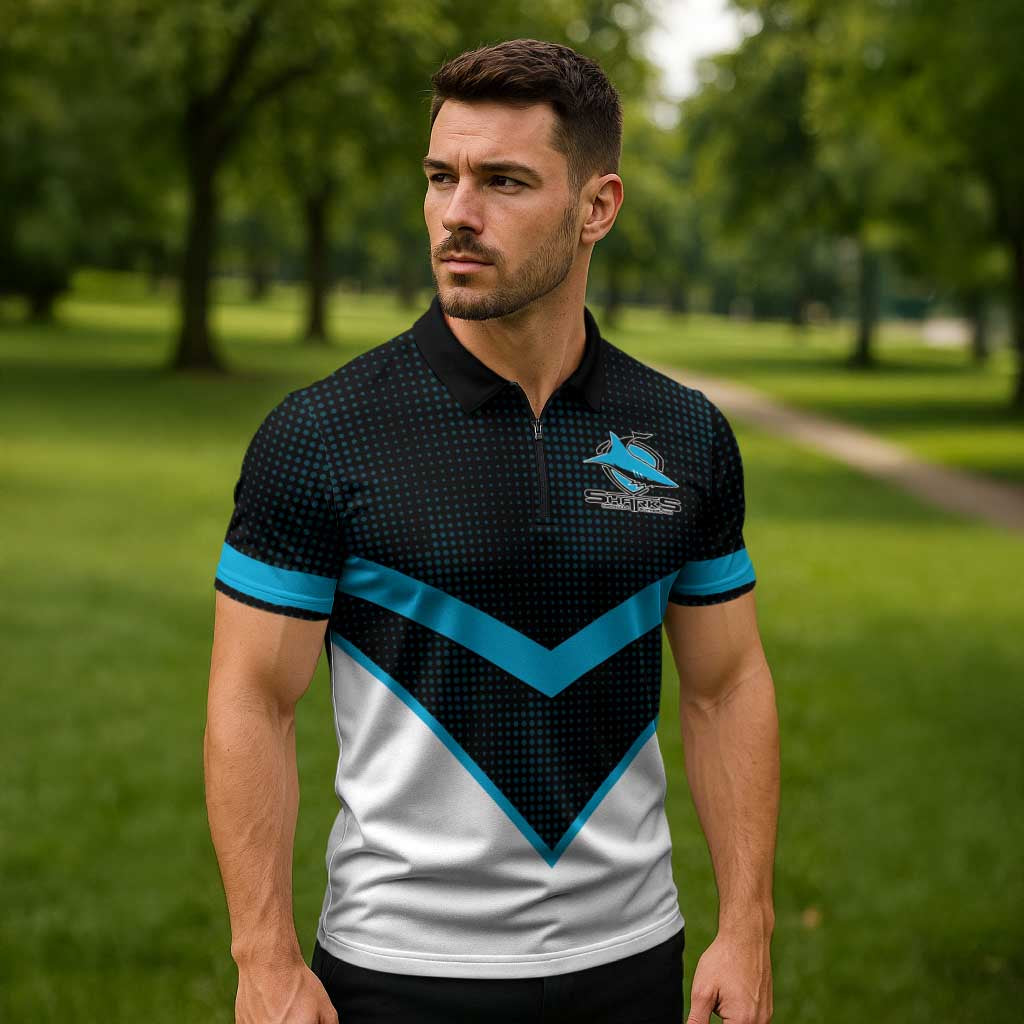 Cronulla-Sutherland Sharks Custom Zipper Polo Shirt Go Sharkies 2026 Version