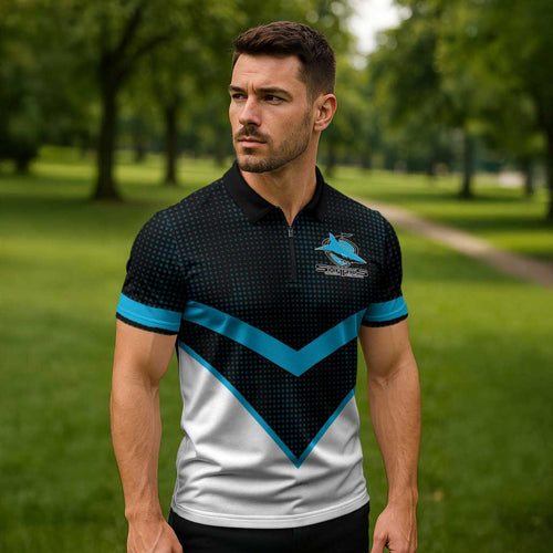 Cronulla-Sutherland Sharks Custom Zipper Polo Shirt Go Sharkies 2026 Version