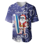 Christmas In July Australia Baseball Jersey Santa Surfboard Sydney Opera House - Blue