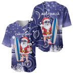 Christmas In July Australia Baseball Jersey Santa Surfboard Sydney Opera House - Blue