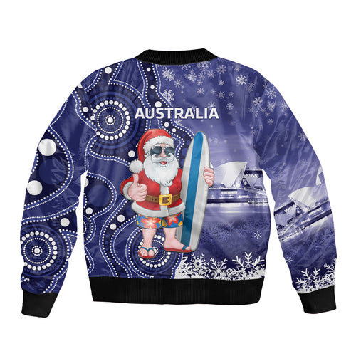 Christmas In July Australia Bomber Jacket Santa Surfboard Sydney Opera House - Blue