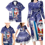 Christmas In July Australia Family Matching Long Sleeve Bodycon Dress and Hawaiian Shirt Santa Surfboard Sydney Opera House - Blue