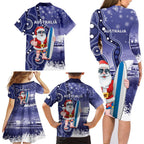 Christmas In July Australia Family Matching Long Sleeve Bodycon Dress and Hawaiian Shirt Santa Surfboard Sydney Opera House - Blue