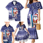 Christmas In July Australia Family Matching Mermaid Dress and Hawaiian Shirt Santa Surfboard Sydney Opera House - Blue
