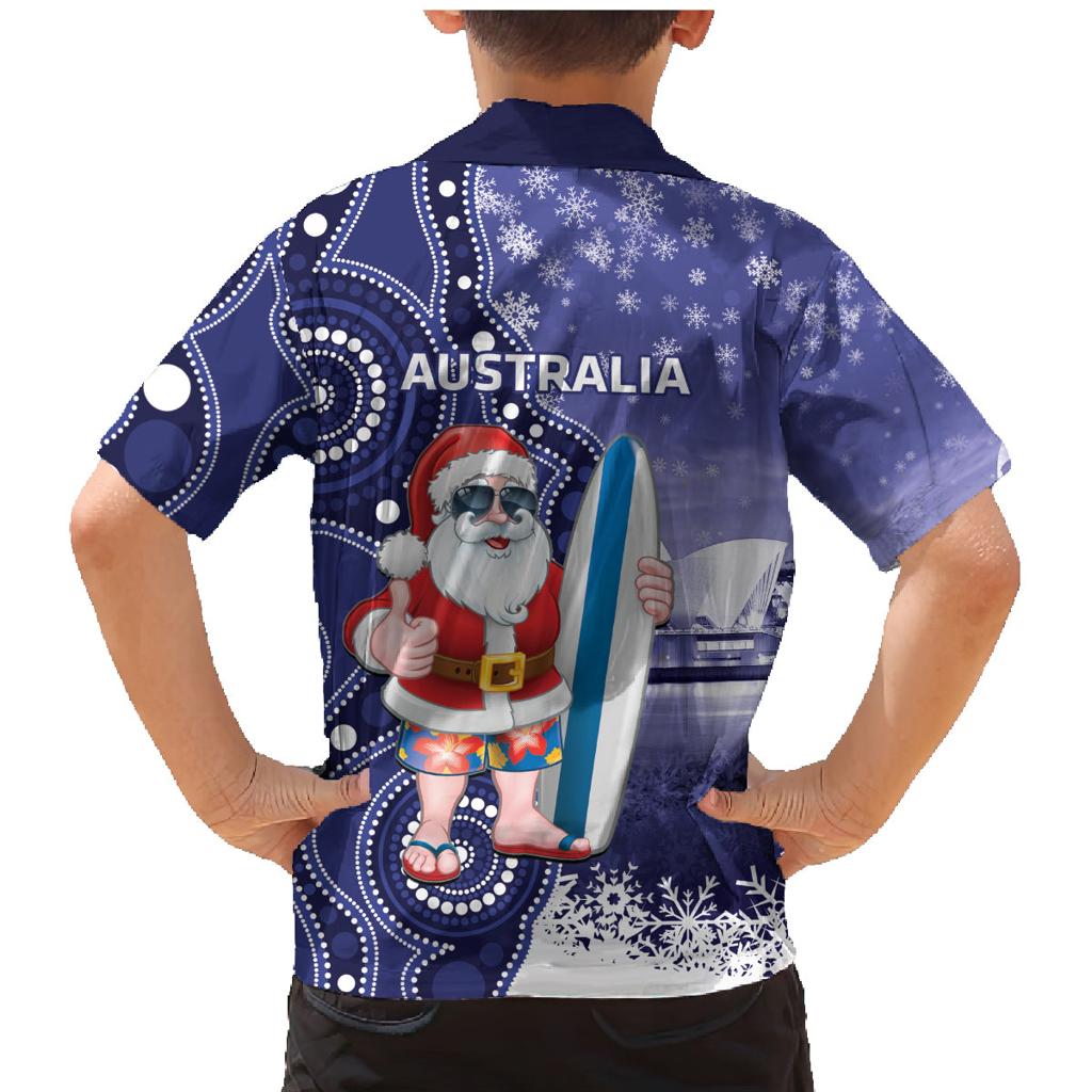 Christmas In July Australia Family Matching Mermaid Dress and Hawaiian Shirt Santa Surfboard Sydney Opera House - Blue