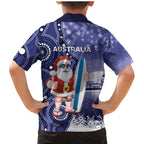 Christmas In July Australia Family Matching Mermaid Dress and Hawaiian Shirt Santa Surfboard Sydney Opera House - Blue