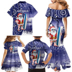 Christmas In July Australia Family Matching Mermaid Dress and Hawaiian Shirt Santa Surfboard Sydney Opera House - Blue