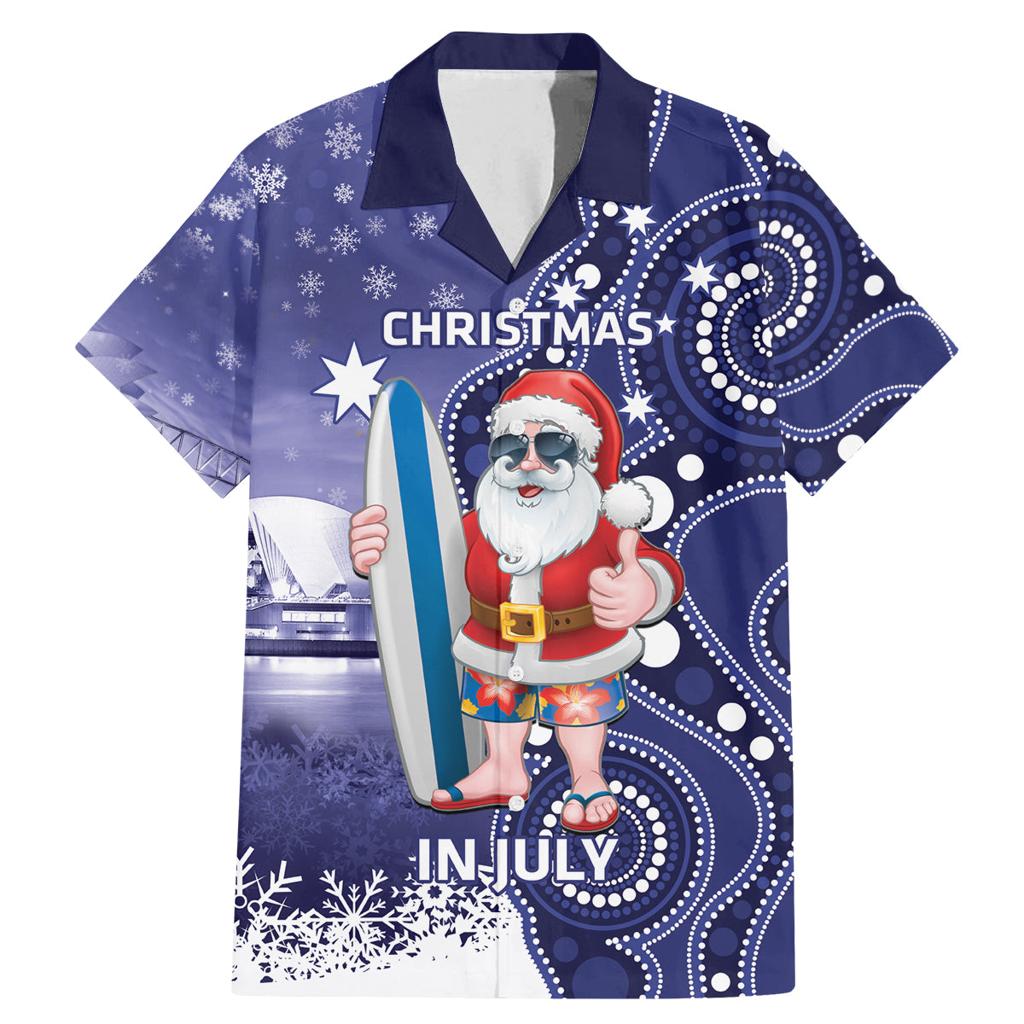 Christmas In July Australia Family Matching Mermaid Dress and Hawaiian Shirt Santa Surfboard Sydney Opera House - Blue