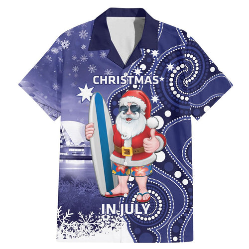 Christmas In July Australia Family Matching Mermaid Dress and Hawaiian Shirt Santa Surfboard Sydney Opera House - Blue
