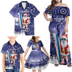 Christmas In July Australia Family Matching Off Shoulder Maxi Dress and Hawaiian Shirt Santa Surfboard Sydney Opera House - Blue