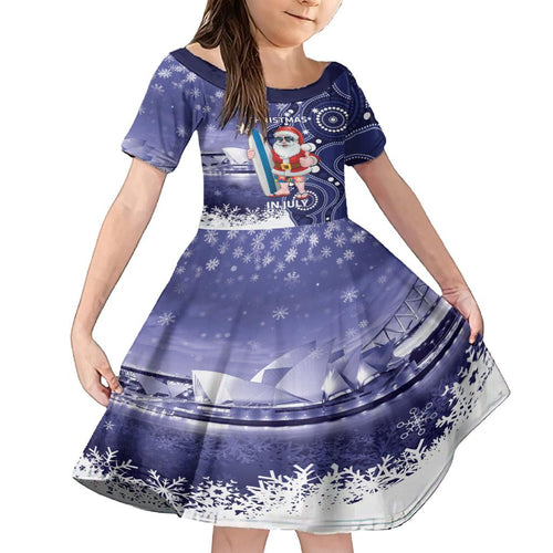 Christmas In July Australia Family Matching Off Shoulder Maxi Dress and Hawaiian Shirt Santa Surfboard Sydney Opera House - Blue