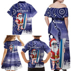 Christmas In July Australia Family Matching Off Shoulder Maxi Dress and Hawaiian Shirt Santa Surfboard Sydney Opera House - Blue