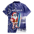 Christmas In July Australia Family Matching Off Shoulder Maxi Dress and Hawaiian Shirt Santa Surfboard Sydney Opera House - Blue