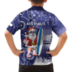 Christmas In July Australia Family Matching Off Shoulder Short Dress and Hawaiian Shirt Santa Surfboard Sydney Opera House - Blue