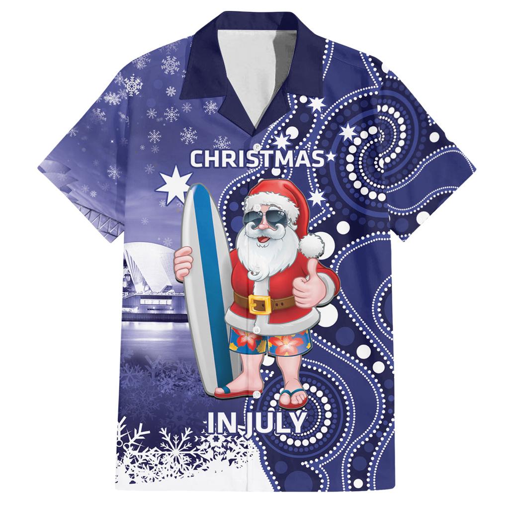 Christmas In July Australia Family Matching Off Shoulder Short Dress and Hawaiian Shirt Santa Surfboard Sydney Opera House - Blue