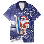 Christmas In July Australia Family Matching Off Shoulder Short Dress and Hawaiian Shirt Santa Surfboard Sydney Opera House - Blue