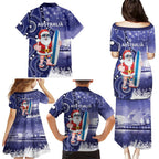 Christmas In July Australia Family Matching Puletasi and Hawaiian Shirt Santa Surfboard Sydney Opera House - Blue