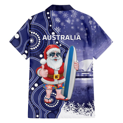 Christmas In July Australia Family Matching Puletasi and Hawaiian Shirt Santa Surfboard Sydney Opera House - Blue